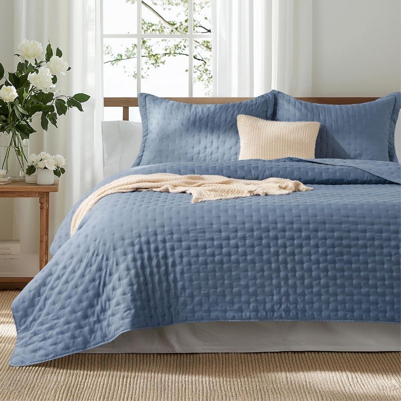 King Quilt Mineral Blue Bedspread King Size & Lightweight Comforter 106 x 96