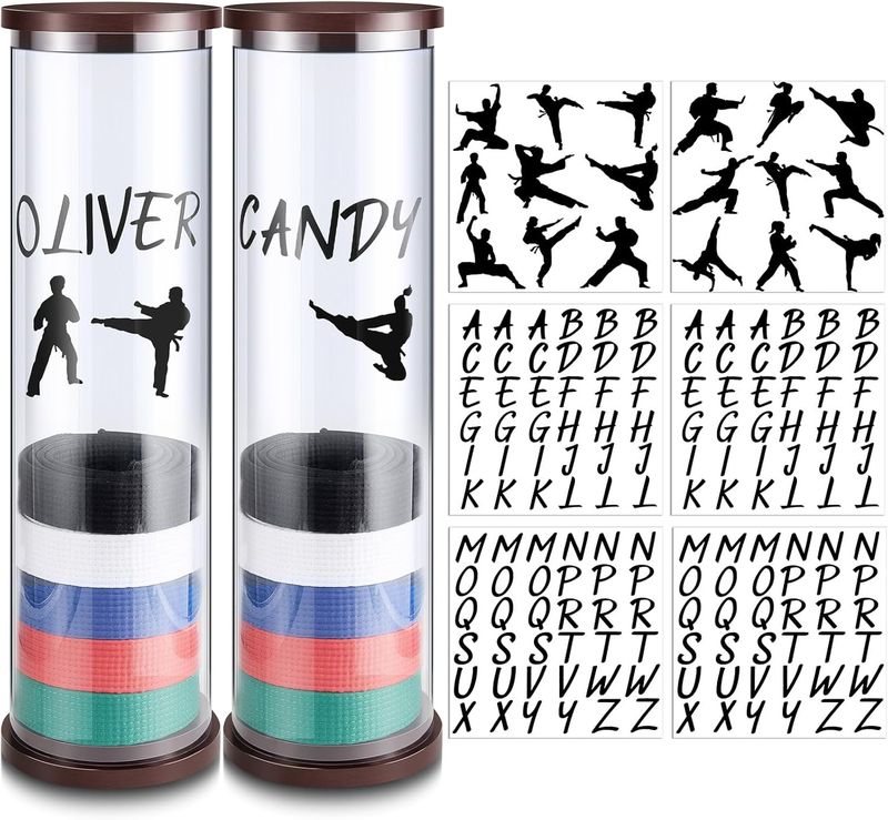 Tatuo 20 Belts Acrylic Karate Belt Display Rack with 6 Sheets Stickers Martial