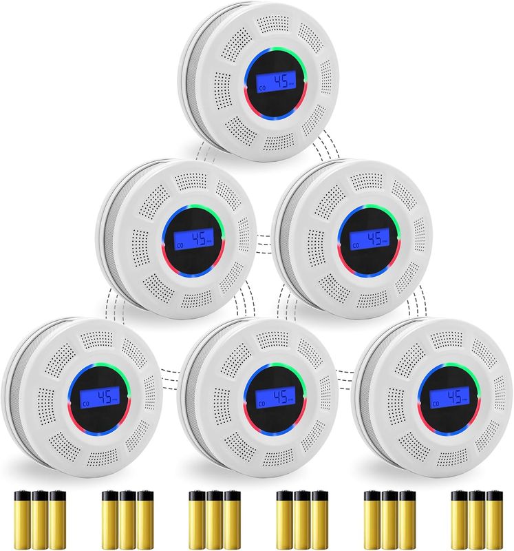 GiiHoo Wireless Interconnected Smoke Carbon Monoxide Detector, 6 Set, White