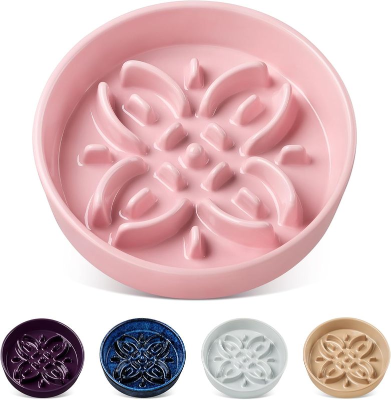 vancasso Ceramic Slow Feeder Dog Bowls, Puzzle Dog Food Bowls with Floral Maze
