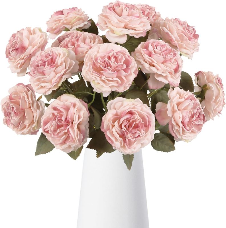 Light Pink Artificial Roses Flowers- 8PCS Faux Vintage Roses Fake Silk Light