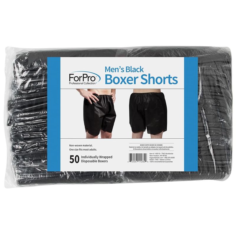 ForPro Professional Collection Men’s Boxer Shorts, Disposable Shorts; 50+ Black