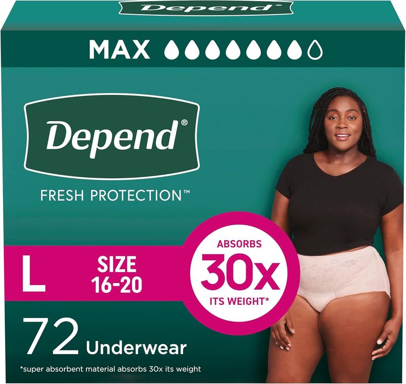 DependFreshProtection Adult Diapers For Incontinence, Lg, Blush, 72ct-2pks of 36