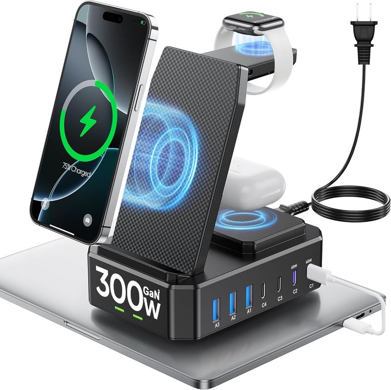 300W Charging Station for Multiple Devices Apple,10 in 1 Wireless Charger