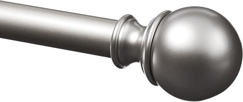 Basics Adjustable Curtain Rods, Windows, Round Finials, 1 inchRod 36 inch-72 inchNickel, 1pk