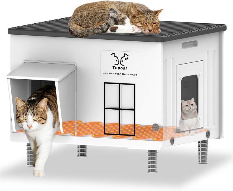 Dahivs Indestructible Heated Cat House for Outside, 22 inch x 17 inch x 17.5 in; Grey