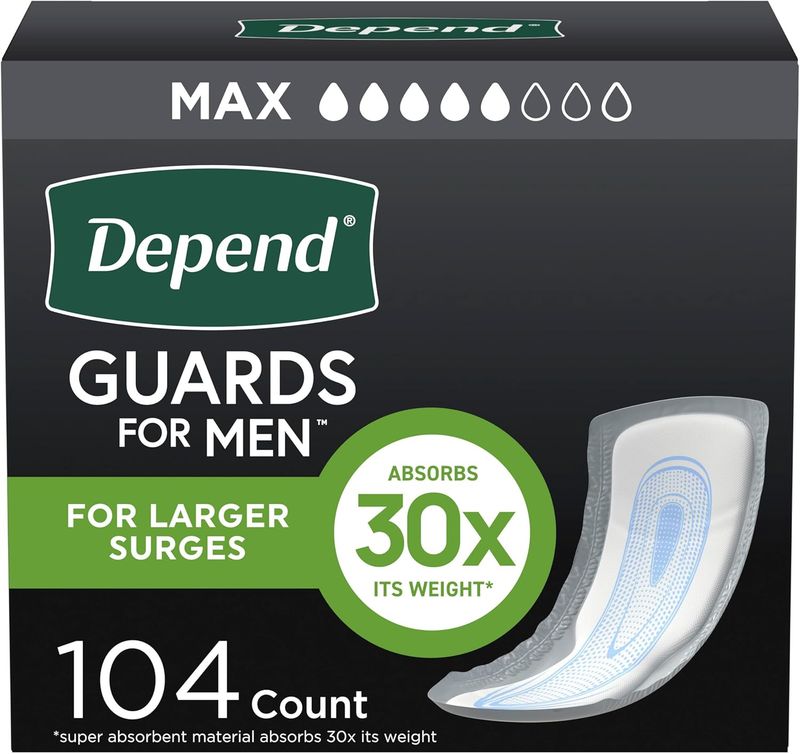 Depend Guards Incontinence Pads for Men, Maximum Absorbency, 104ct-2pks of 52