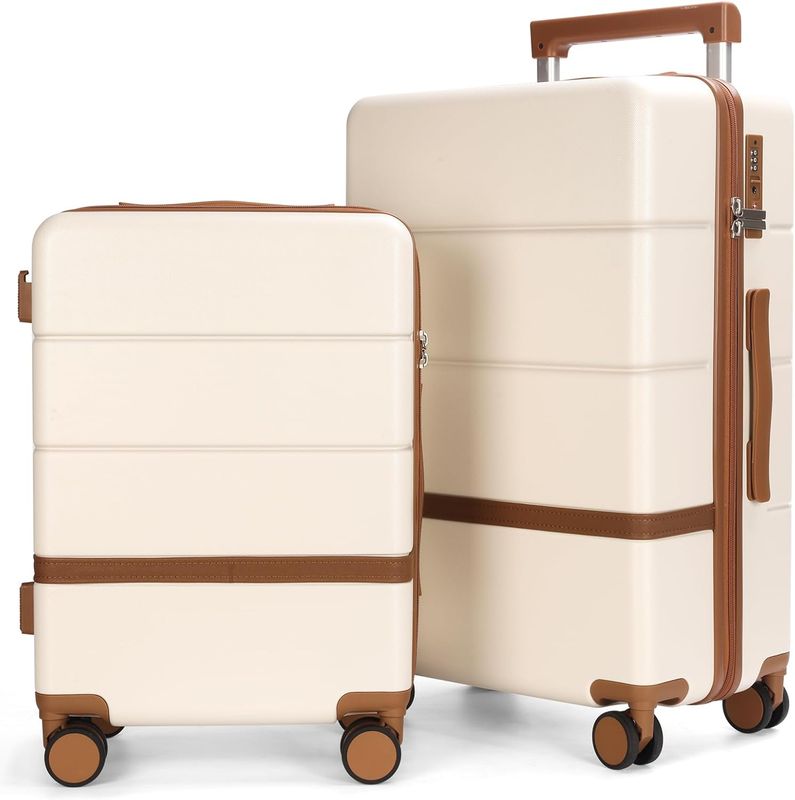 Maungti Luggage Sets, 2 Piece Suitcase set with wheels Tsa Lock 20/24 inch White