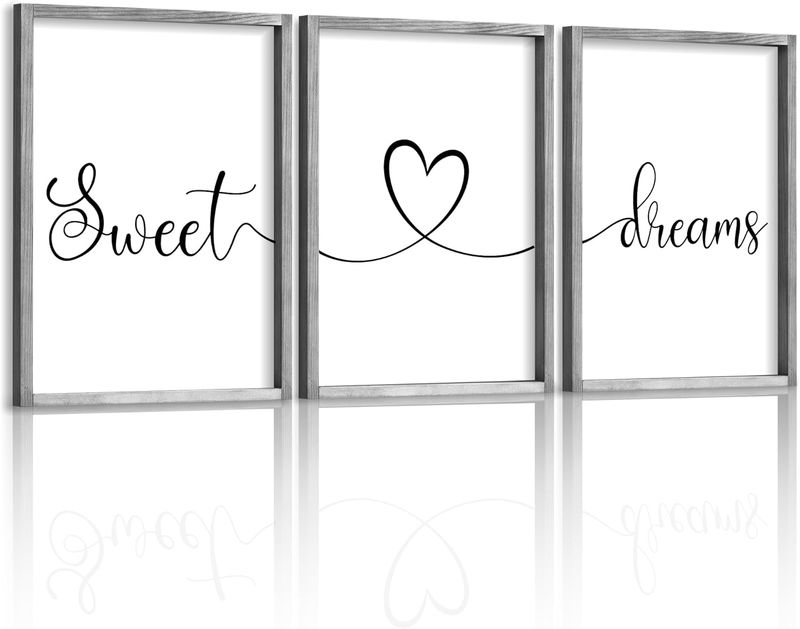 Ronasip Sweet Dreams Wall Decor for Bedroom Set of 3 Framed Wall Art