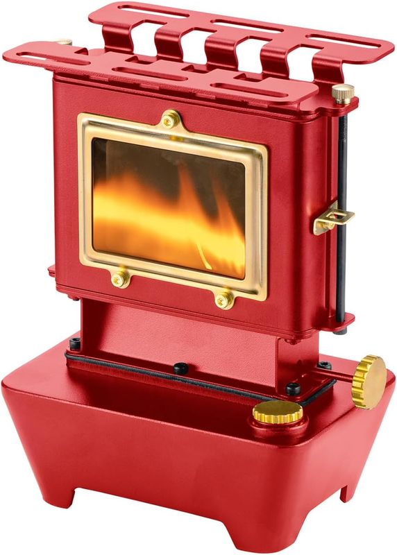 Camping Oil Lantern w/ Cooker Stove for Outdoors, Red, MISSING: Wick & Funnel