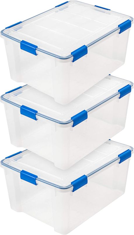 IRISUSA 60Qt Plastic Storage Boxs(3) w/Lids(2) DAMAGE: 1Box Cracked;2LidsCracked