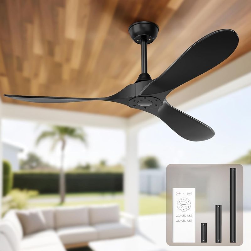 ghicc Black 52 inch Outdoor Ceiling Fan with Remote Control without Light