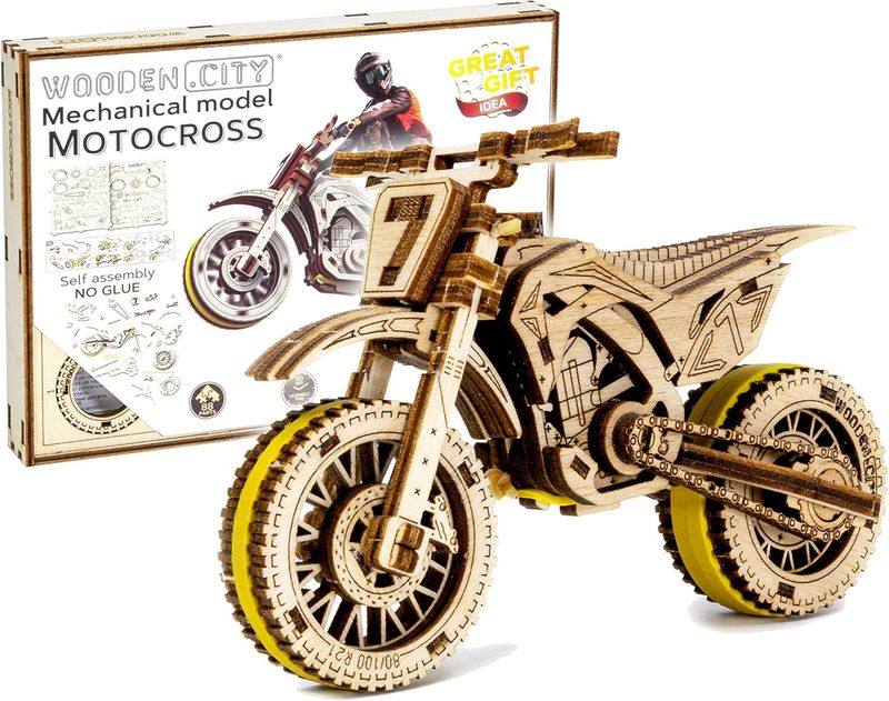 WOODEN.CITY Motocross 3D Puzzle for Adults - Hobby Kit to Build Your Own Wooden