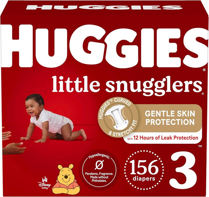 Baby Diapers Size 3 (16-28 lbs), 156ct, Huggies Little Snugglers