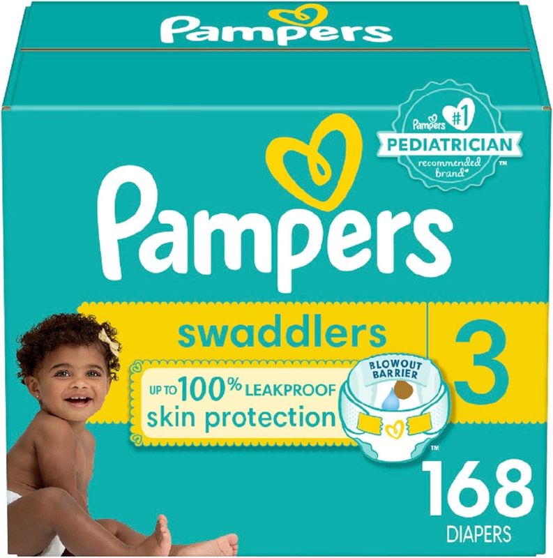 Pampers Swaddlers Diapers, Size 3 (13-26 lbs), 168 Count