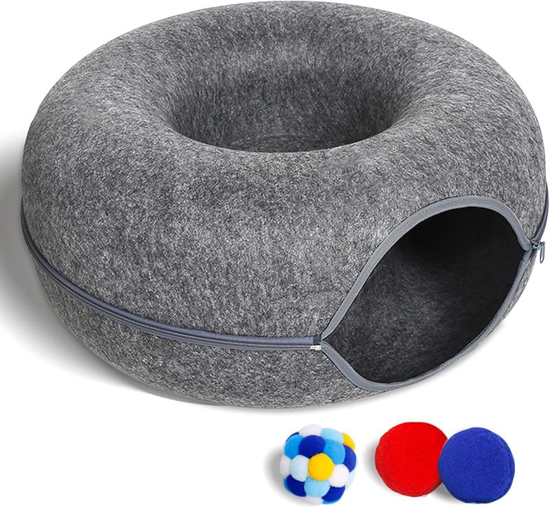 Cat Tunnel Bed for Indoor Cats with 2 Toys