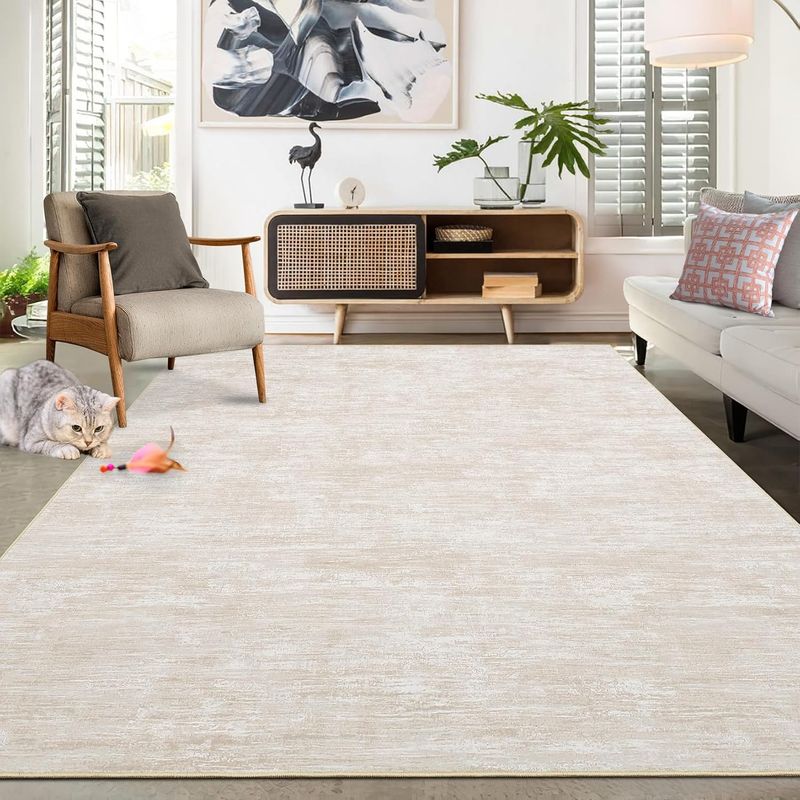 RUGSREAL Area Rug 9x12 Machine Washable Rug Non-Slip Stain Resistant Beige