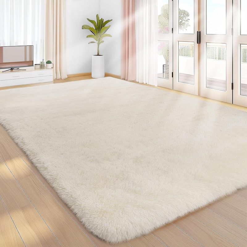 SourLemonStore Area Rugs 9x12 Living Room, Color: Cream, Large Shaggy Carpet