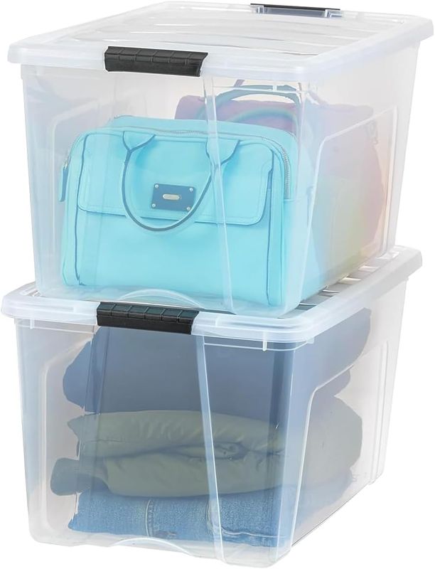 IRIS USA 2pk Storage Bins w/Lids, 72Qt **PRICE REDUCED: Cracks on 2 Lids/1 Box**