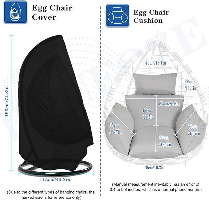 Rkufoze Egg/Hanging Basket Swing Chair Cushions w/Pillow & Cover For Chair; Grey