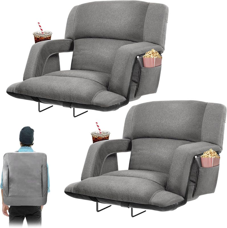 cjdropshipping Extra Wide Bleacher Chairs w/Back and Cushion, Grey 26 inchW Set of 2