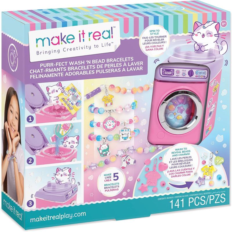 Make It Real: Purr-FECT Wash 'N Bead Bracelets - 141pc, DIY Jewelry Craft Kit