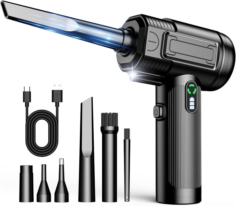 Compressed Air Duster: 100000RPM Electric Air Duster with LED Light Mini Air