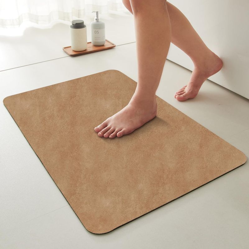 TYUU Bathroom Mat Quick Dry, Rug Non Slip Washable Thin Absorbent 24x36 inch Camel