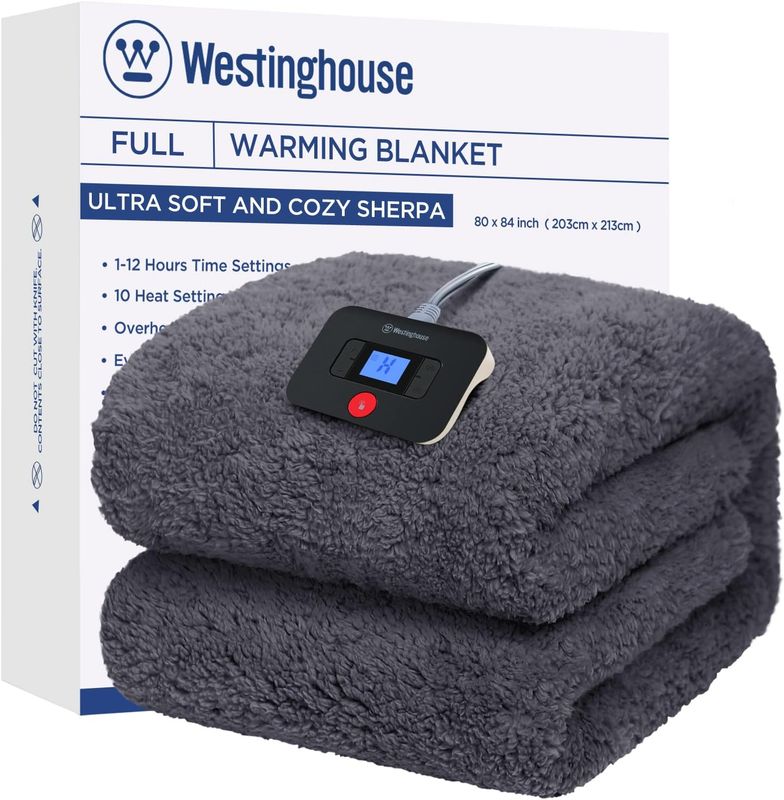Westinghouse Electric Blanket FULL Size, Soft Plush Sherpa Heated Blanket
