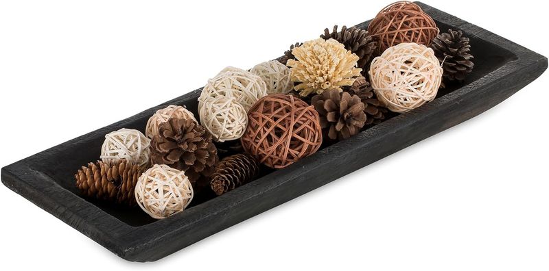 Hanobe Decorative Wood Dough Bowl: Large Long Wooden Bowl 20x7 inch White