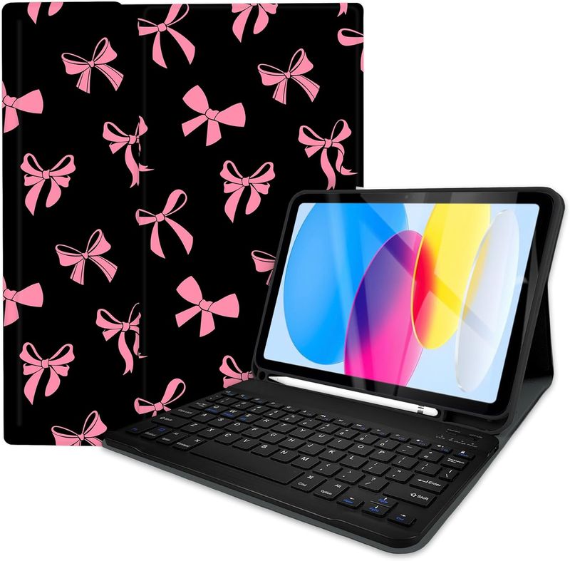 TopPerfekt Case Keyboard for iPad Gen Pink Bow