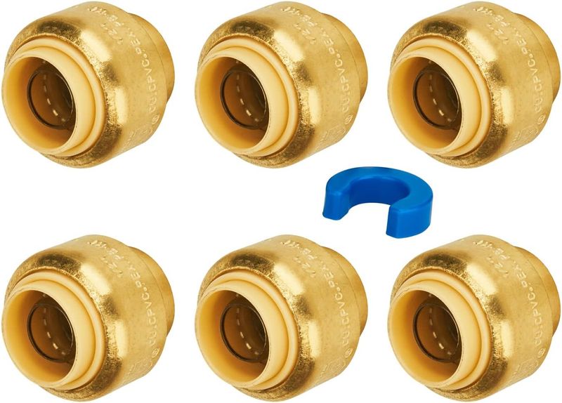 SUNGATOR 6-Pack Push Fit PEX End Cap, 1/2-Inch Push-to-Connect, No Lead Brass