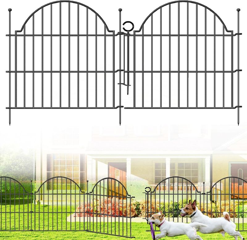 Blingluck Decorative Metal Garden Fence w/Gate Lock 10 Panels 2in(H) x 20ft(L)