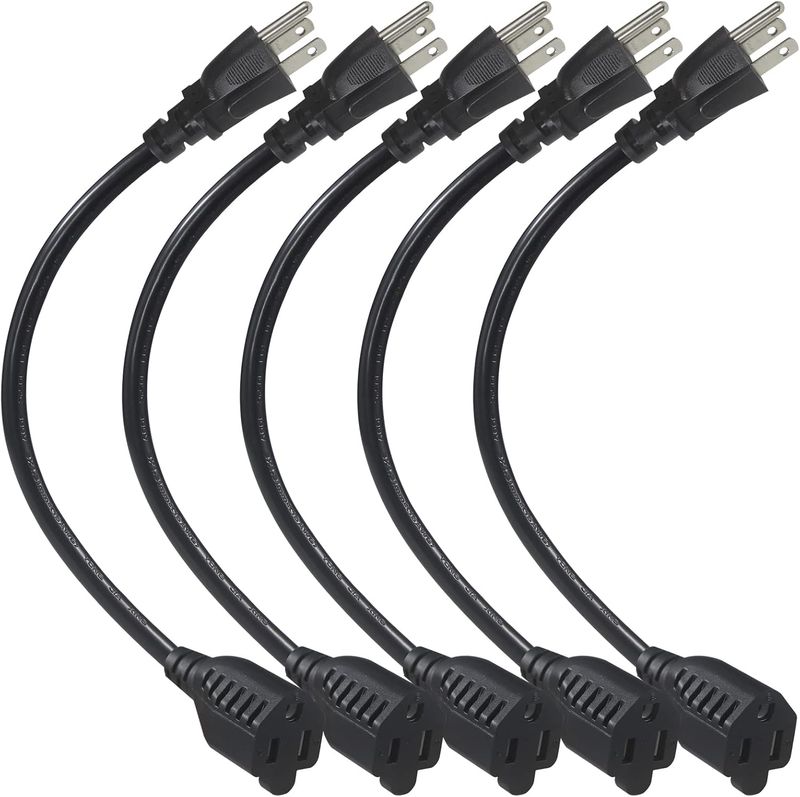 1FT Short Power Extension Cord 1FT - Short 3 Prong Extension Cord Outlet Saver