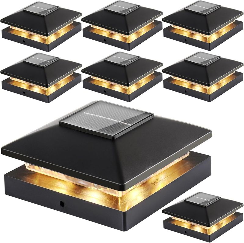 Solar Post Cap Lights Outdoor 8pack, Black Waterproof Solar Powered Deck Fence