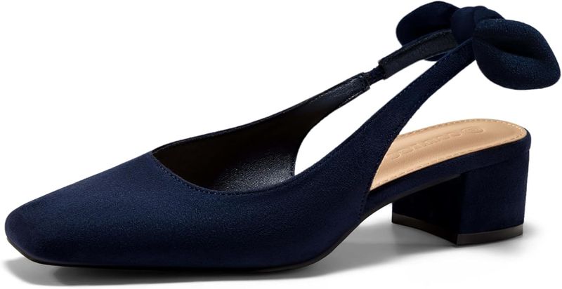 Coutgo Womens Chunky Low Heels Bow Closed Square Toe Wedding (10)