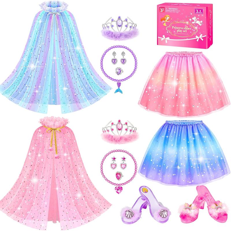 Jeowoqao Princess Dress Up, Dress Up Clothes for Girls Princess's Toys Set