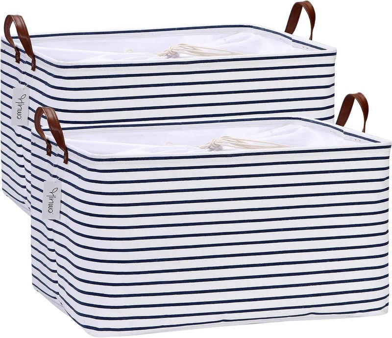 Hinwo 70L ExtraLarge Storage Bins, 2pk Closet Organizers & Storage, NavyStripes