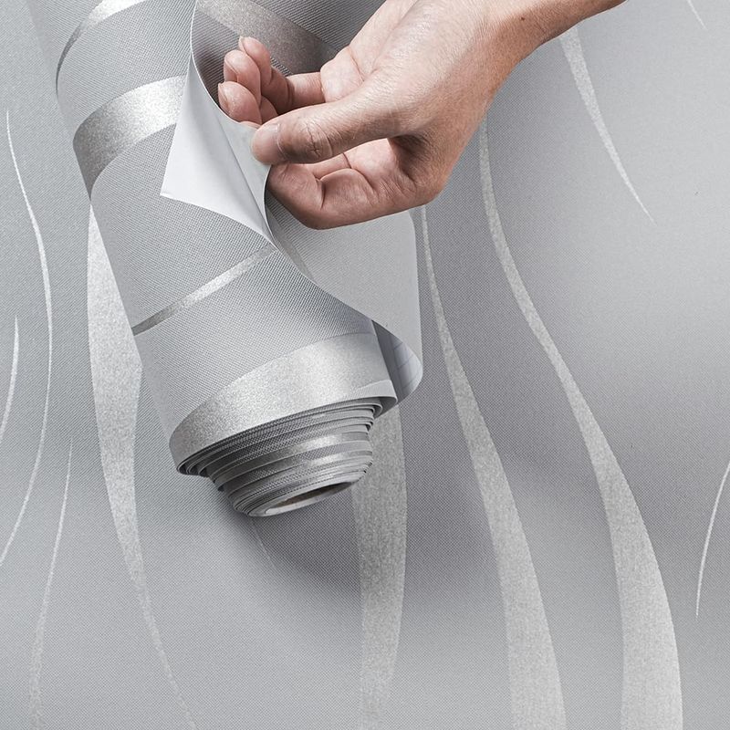 yuyiqi Peel and Stick Wallpaper, Length 20.8 inch Width 393 inch Per Roll, Silver Grey