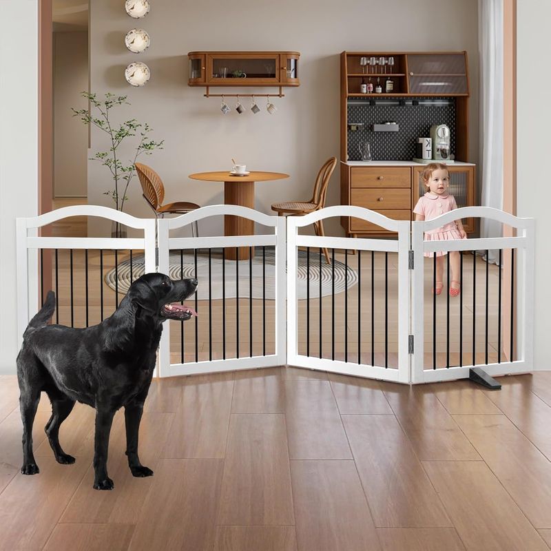 SFJC 4 Panel Foldable Freestanding Indoor Dog Gate, White
