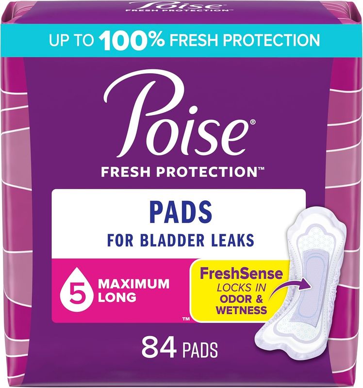 PoiseIncontin & Postpartum Pads for Bladder Leaks, 5 Drop MaxAbs, Long **42/pk**