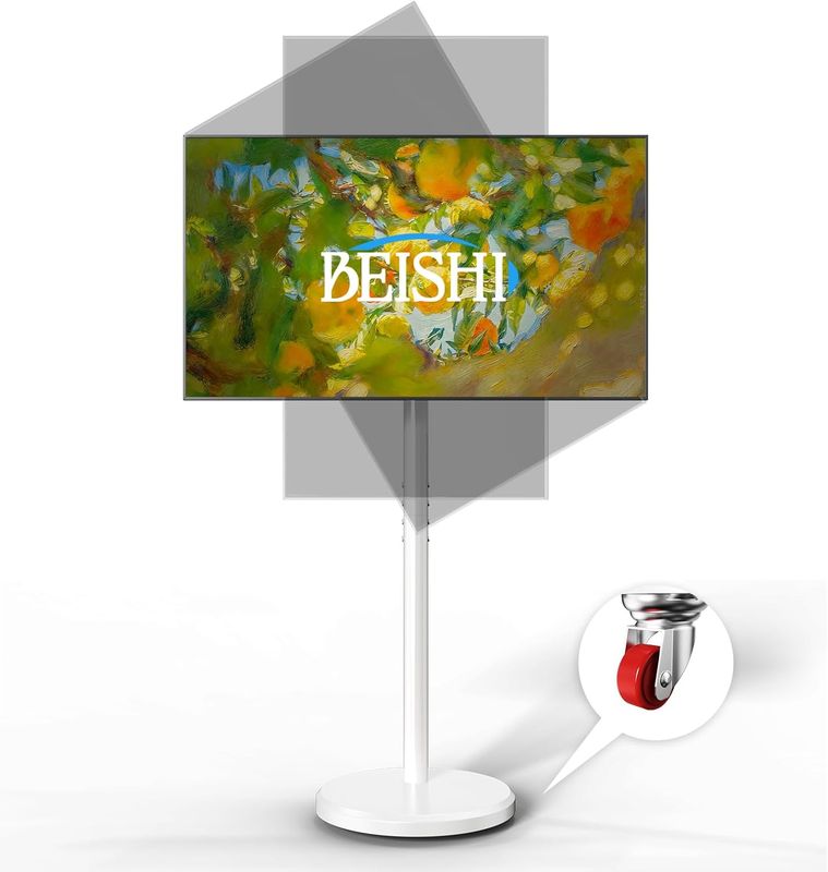 BEISHI Small, Rolling Mobile TV Stand for Most 10 inch-48 inch TV's, White