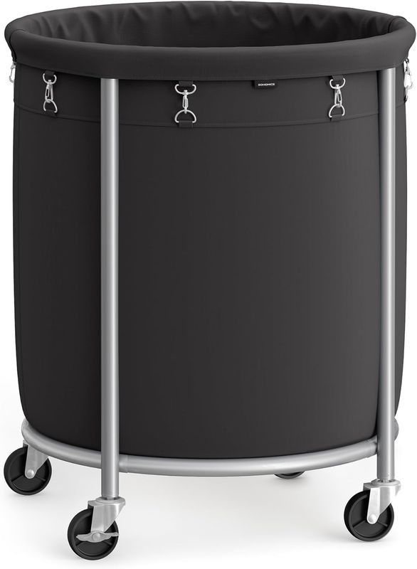 SONGMICS 50.2-Gallon (190 L) Laundry Basket with Wheels, Black/Silver