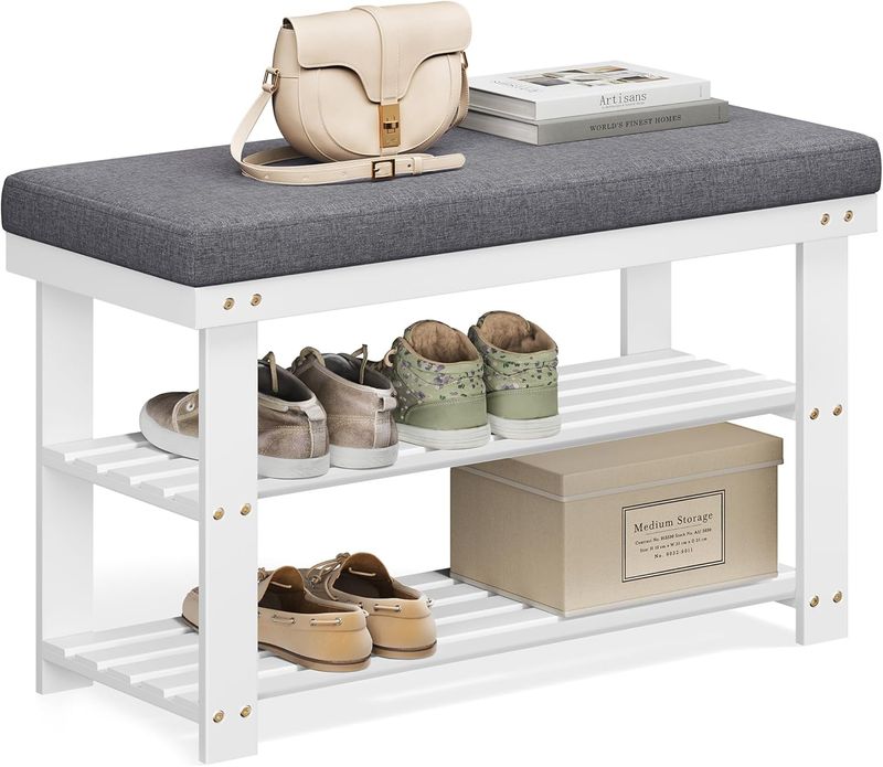 SONGMICSBamboo Shoe Bench, 3-Tier ShoeRack Organizer UpTo 300lb, 11.9x28.3x19.2 inch