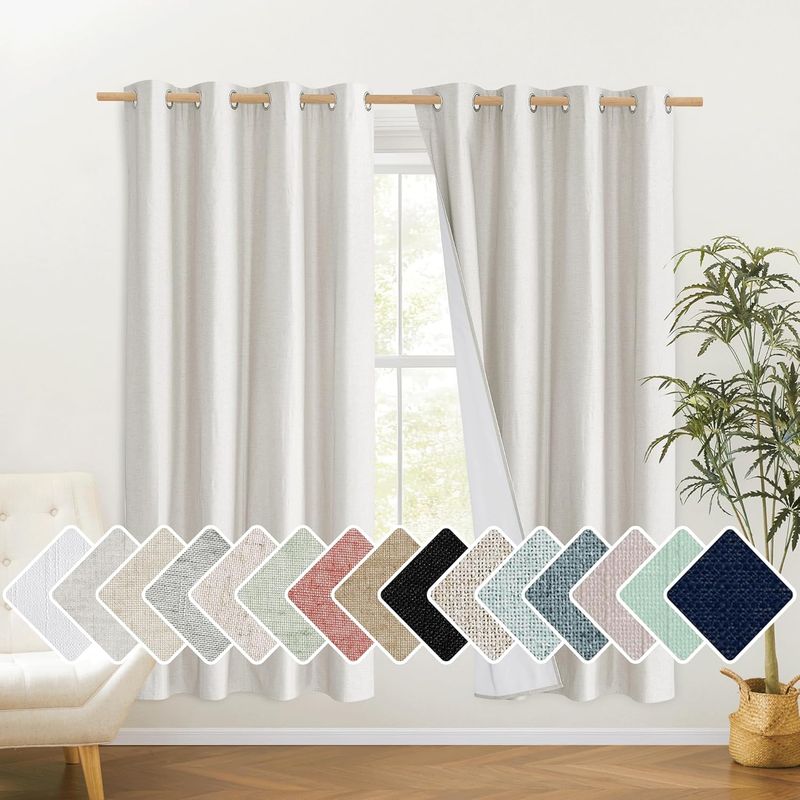 100%Blackout Curtains w/Thermal Insulated White Liner; 52 inchWx72 inchLong, 2pc Ivory