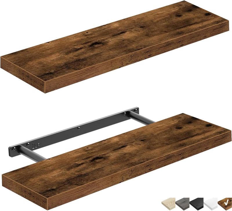 QEEIG 2 Set, 23.6 inch Long Floating Shelves, Rustic Brown