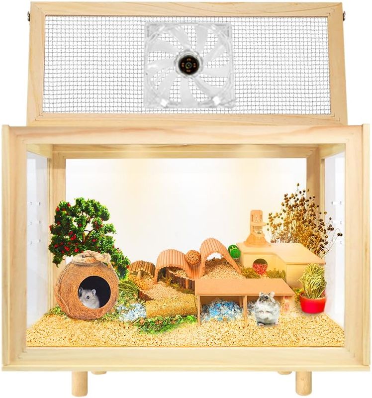 PEJOYT Wooden Hamster Mice and Rat Habitat with Ventilator