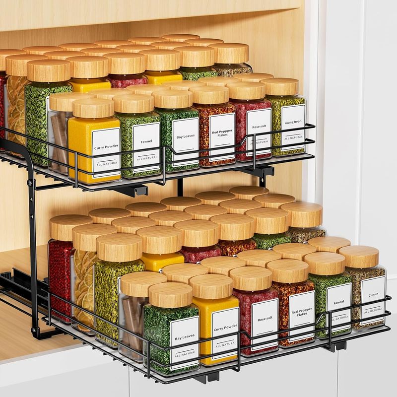 RCHYFEED Spice Rack Organizer for Cabinet, 2 Tier Slide out Spice Organization