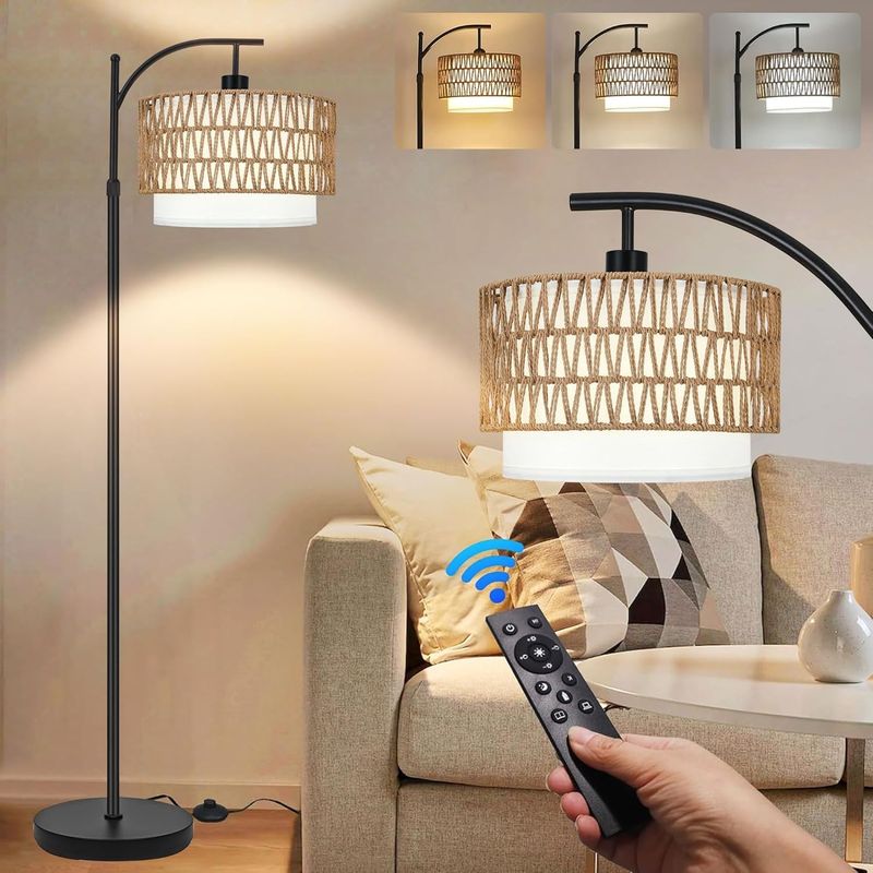 ZECOXOL Arc Floor Lamp for Living Room Boho Floor Lamps with Remote Control