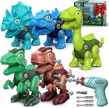Laradola 5 Pack Stem Educational Dinosaur Toys with Wheels for Kids 3-8 Electric